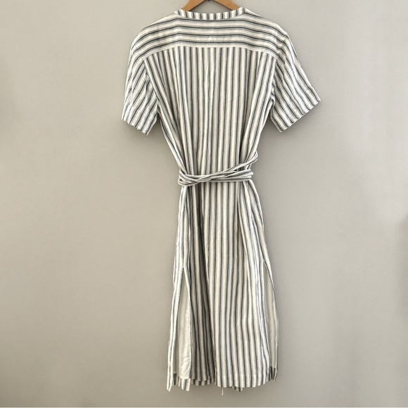 Tularosa Maddy Wrap Dress Cotton Stripe Navy Blue White Short Sleeve Size Medium - Picture 4 of 13